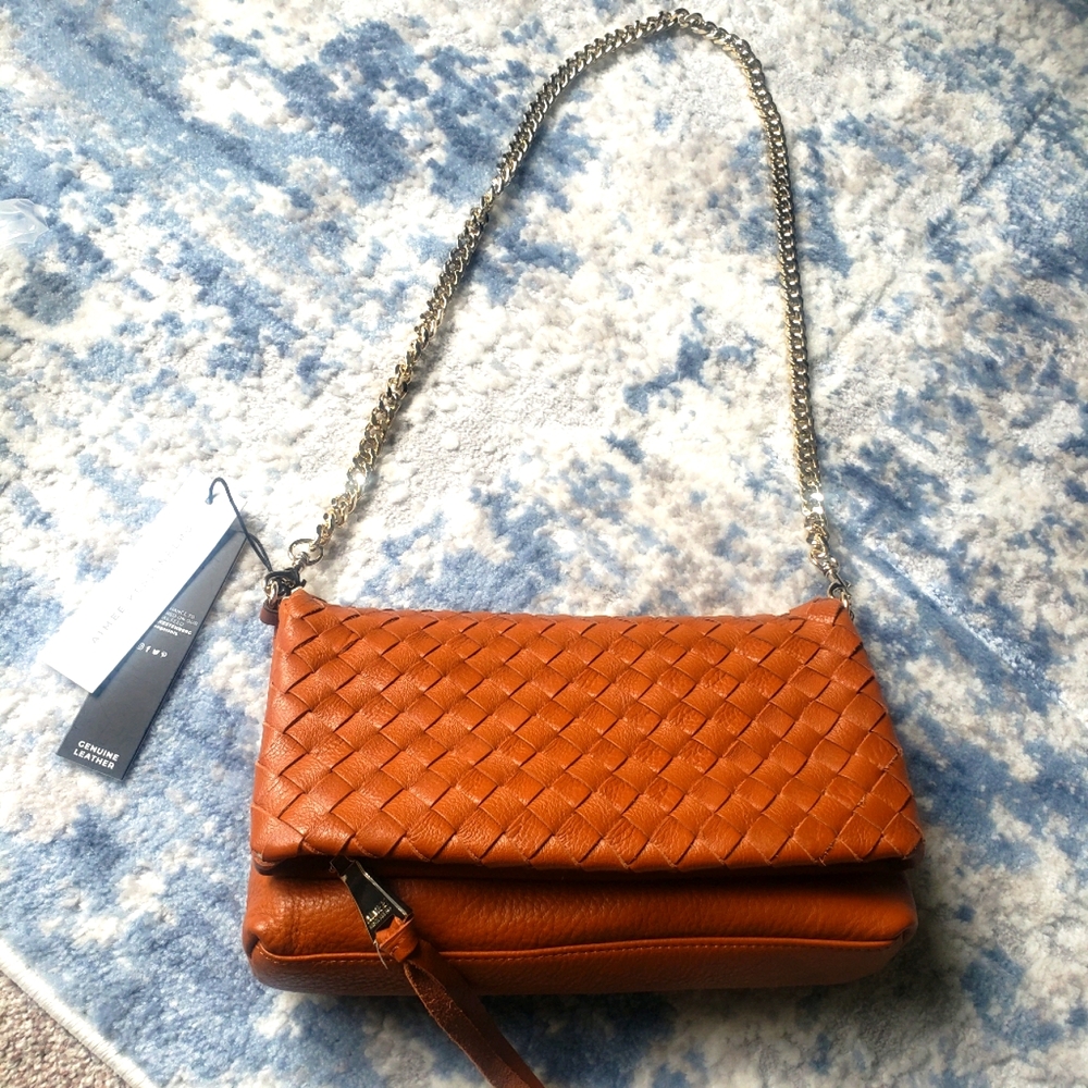 Aimee Kestenberg Bali Brown Woven Crossbody Purse Handbag Leather - Picture 2 of 8